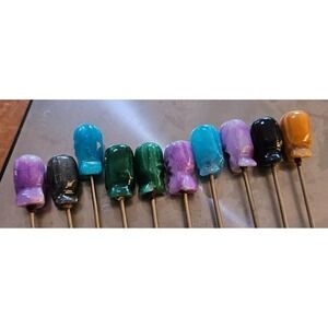 Rare Vintage Hand Carved Jade Appetizer Picks From Mexico, Fun Conversation 1105